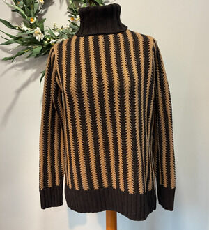Tuckernuck Mens Cashmere Blend Chunky Turtleneck Sweater Vertical Stripe, Sz XS